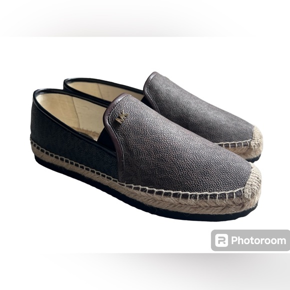 MICHAEL KORS HASTINGS MK PRINT GOLD PLATFORM ESPADRILLES Black Brown Size 9 - Picture 8 of 15